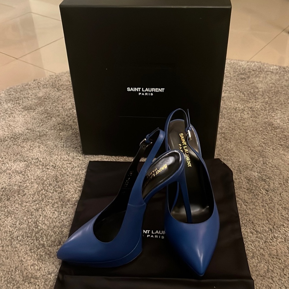 Saint Laurent Janis Slingback Royal Blue Heels 38.5